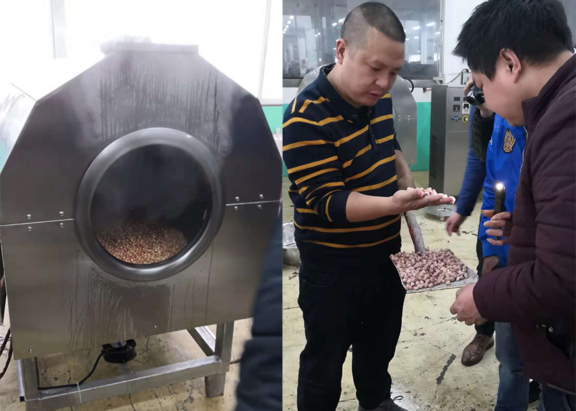 宁波客户来厂试机定制型花生米炒货机